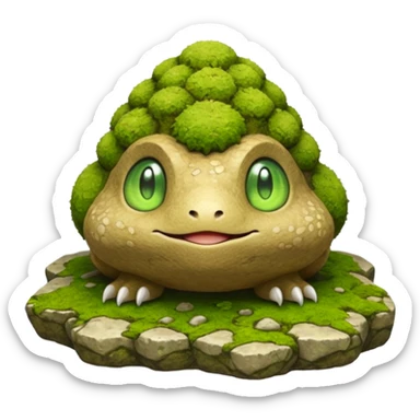 Sandy Earth-tinted Warm Stone-Crusted Mossy Pokémon-Fakémon-Digimon-Creature, (full body) sticker