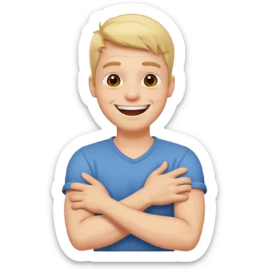 Arms cross holding neck laughing guy sticker