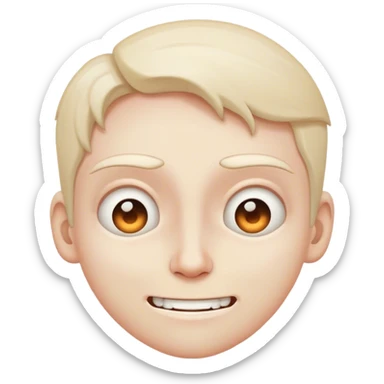 Tight, awkward grin with dead eyes, trying to act normal in chaos. sticker