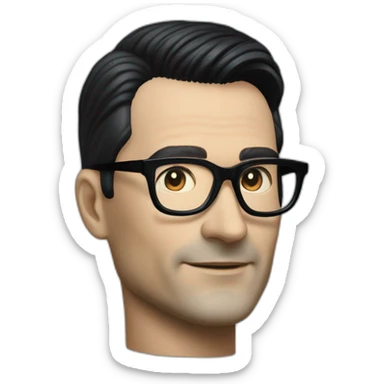small photo realistic Ralf Hutter from Kraftwerk, short straight black hair, Dark Brown eyes, black glasses, thin, black shirt, waving, side view sticker