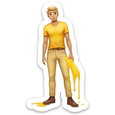 man with yellow liquid spilt all over his pants sticker