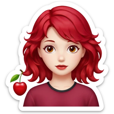 Soft girl with Cherry red wavey medium size hair  sticker