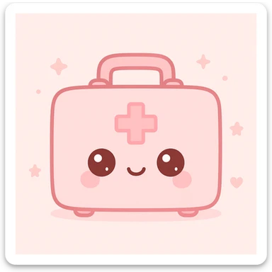 pink first aid kit, soft pastel, kawaii style sticker