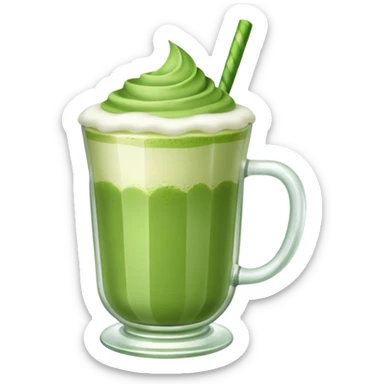 Ein  matcha Latte einer Schleife oben drauf in einem glass sticker