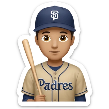 Man with dark hair short with a baseball cap an jersey with the padres team colors and logo.  sticker
