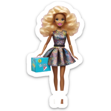 Barbie doll in package sticker