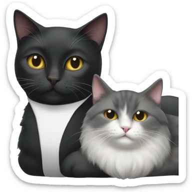 grey tuxedo cat and black cat sleeping together sticker