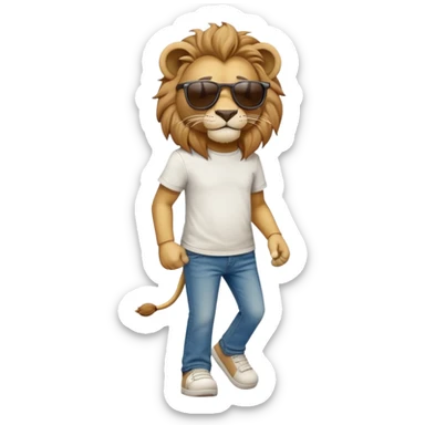 anthropomorphised lion in t-shirt and jeans wearing sunglasses walking upright sticker