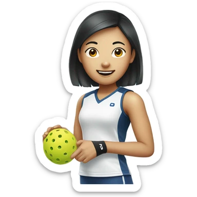 Asian girl is playing pickleball sticker