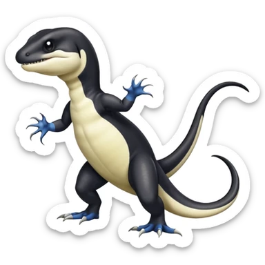 Black and white Orca-reptile-reptilian-lizard-skink-gecko-Digimon-Fakémon-hybrid full body, two legs, two arms, claws, tail sticker