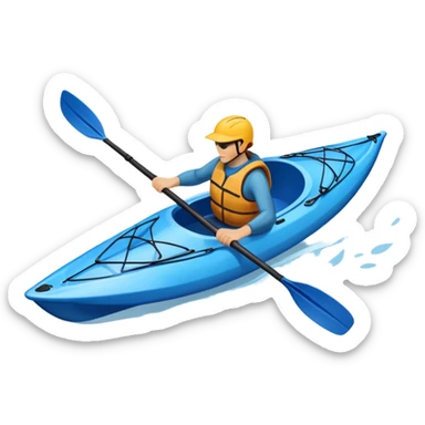 An icon showing a close-up of a sleek kayak with double-bladed paddles gliding through water. Splashes surround the boat as it cuts across a calm surface, symbolizing speed and focus. Transparent background emphasizes the dynamic and personal nature of kayak paddling. sticker