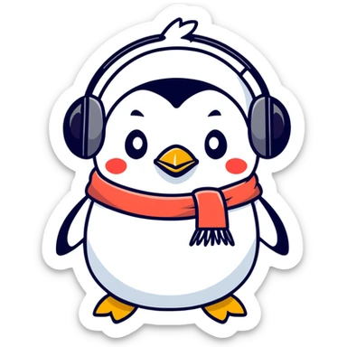 cozy penguin in cold weather with scarf and ear muffs sticker