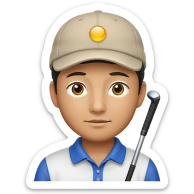 Asian male golfer upper body wearing a cap sticker