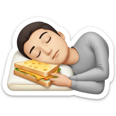 Asian male sleeping with cheese sandwich as pillow sticker