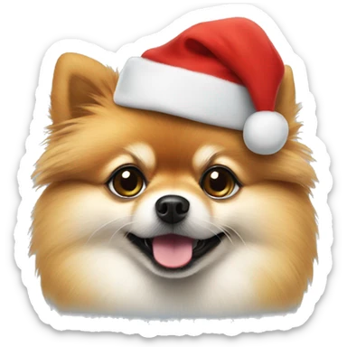 Pomeranian wearing a Christmas hat  sticker