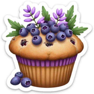 Lavender flower sprig muffin with berries sticker