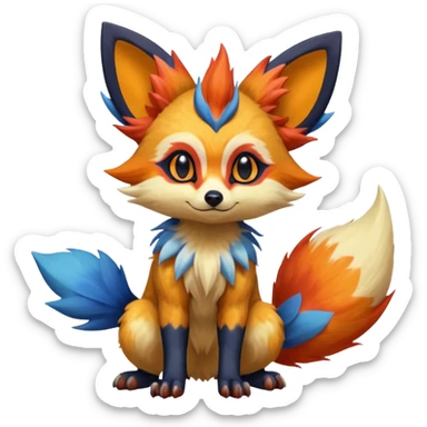 Rare realistic cool cute epic aesthetic colorful Fennekin-Zorua-Civet-Genet-species-Fakemon-hybrid-creature, with splotches and rosette markings, full body sticker