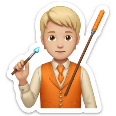 Draftsman in orange waistcoat holding a wand sticker