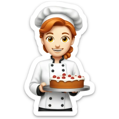 A redhead pastry chef making a cake sticker