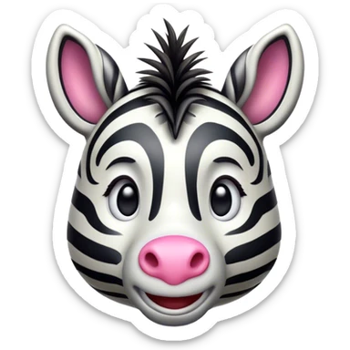 Cinematic Comical Zebra Portrait Emoji, Head tilted dramatically with an exaggeratedly amused expression, featuring a striking, glossy striped Fur with bold contrasts and wide, expressive eyes filled with playful disbelief, Simplified yet hilariously expressive features, highly detailed, glowing with a slightly sassy glow, high shine, dramatic yet playful, stylized with an air of cheeky savannah mischief, bright and endearing, soft glowing outline, capturing the essence of a spirited and over-the-top zebra, so meme-worthy it feels like it could prance its way into internet fame instantly! sticker