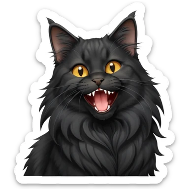 cinematic-yawning black-maine-coon-cat-portrait-emoji,-head-tilted-playfully-and-inquisitively,-sleek--black-fur,-simplified-yet-adorable-features,-highly-detailed,-glowing-with-a-warm,-friendly-glow  sticker