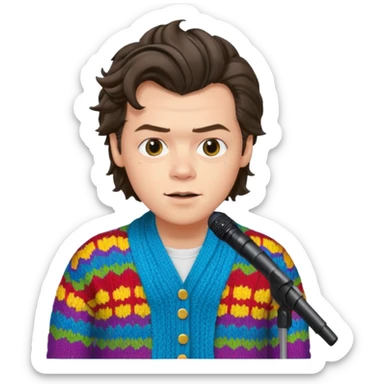harry styles with a mic, he is wearing a colorful cardigan sticker