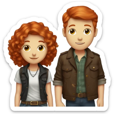 redhead boy who is 5”8 hugging 5”1 redhead girl with freckles and doc martens on sticker
