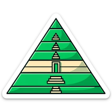 Maya pyramid symbol - inbox overflow, precise geometric lines, ONLY white and deep green colors, no other colors, flat design, hieroglyphic style sticker