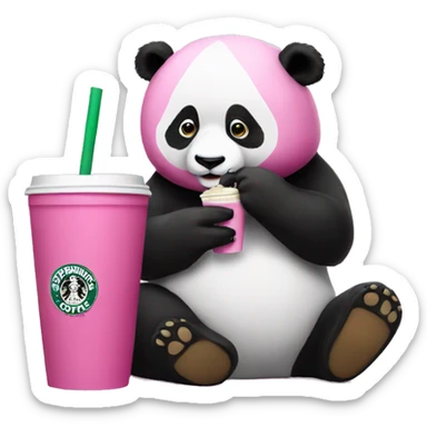 A pink panda drinking starbucks sticker