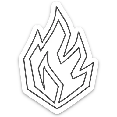abstract flame shape, hand-drawn geometric outline style, black outline, no color sticker