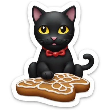 Black cat eating gingerbread man sticker