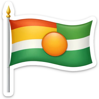 Flag with with 1 red, 1 white and 1 green horizontal flag and an orange/yellow pointed sun in the middle sticker