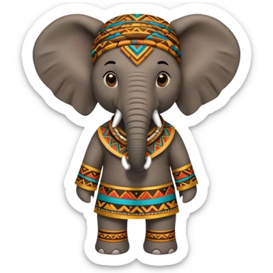 a-3d-cartoon-african-elephant-from-the-1800s-wearing-traditional-african-tribal-clothing,-calm-expression,-natural-background,-memoji-style-realism. sticker