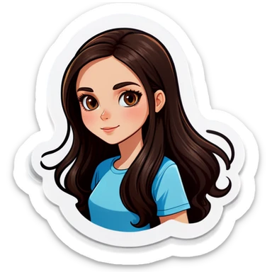 White girl with long dark brown hair sticker
