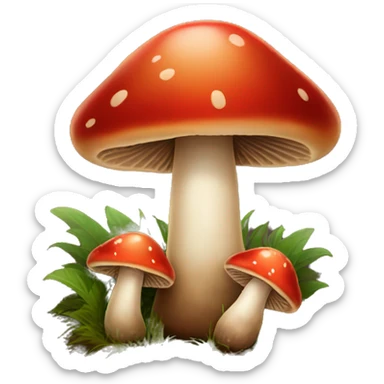 Red and brown mushrooms on the ground sticker
