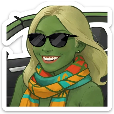 girl long bright blonde hair in car smiling sticker