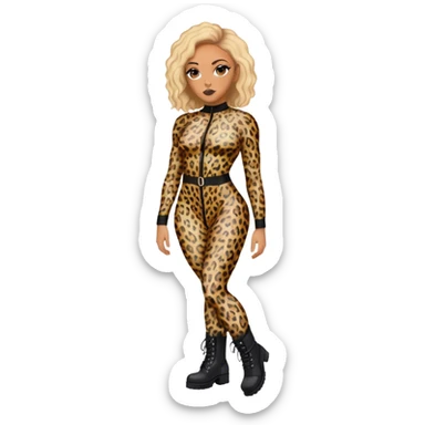 Melanie Brown wearing a tight leopard print two piece bodysuit and combat boots sticker