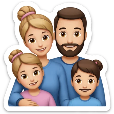 family of 5. mom has bun. dad has beard.  sticker