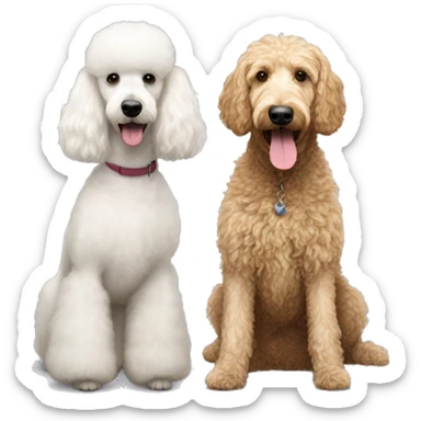 small white poodle and standard large goldendoodle sticker