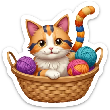 A playful cat in a basket edge, playing with a yarn ball. sticker