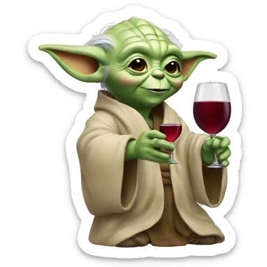 happy yoda holding one glass of red wine sticker