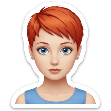 27 year old white woman, red hair, pixie cut, blue eyes sticker
