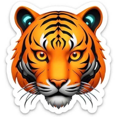 cyberpunk tiger face with neon elements and cybernetic implants for Twitch emote sticker
