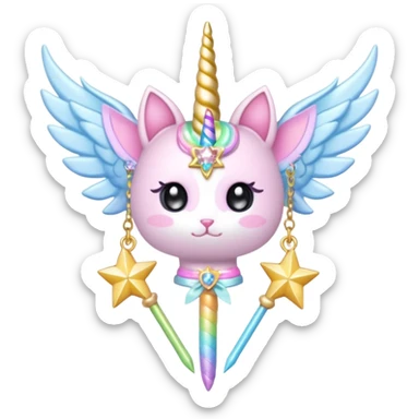 Kawaii decora cutecore starlight staff with wings and cute unicorn cat charms sticker