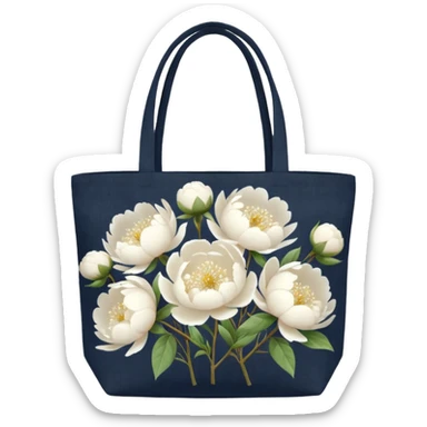 canvas tote bag filled with white peonies and gypsophila sticker