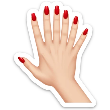 A woman's hand with red nail polish sticker
