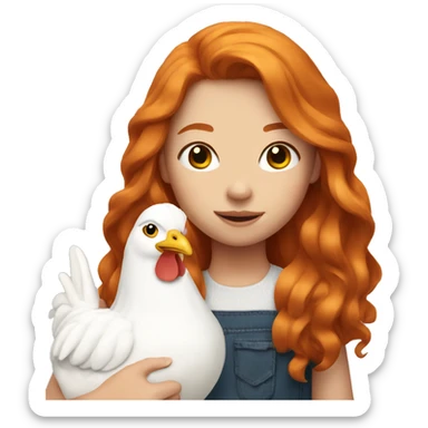 Ginger girl with Long hair and a white hen inside her Arms  sticker