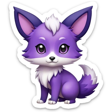 High quality Cute Adorable Kawaii Chibi Fur-Sona Purple fur, white belly, white tail-tip, black legs, black ears, Fakemon-creature-animal-vernid-hybrid Full Body, facial markings sticker
