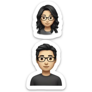 Chinese with glasses and black medium hair sticker