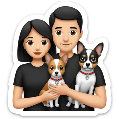Pareja hombre y mujer, y con dos perritos pincher en sus brazos, puedes hacerlo en blanco y negro  sticker